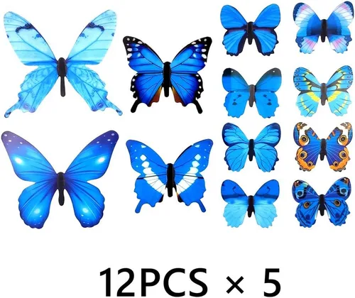 Vista 5 de 60 calcomanías de pared de mariposas, decoración de mariposas 3D para pared, calcomanías murales extraíbles, decoración del hogar, habitación