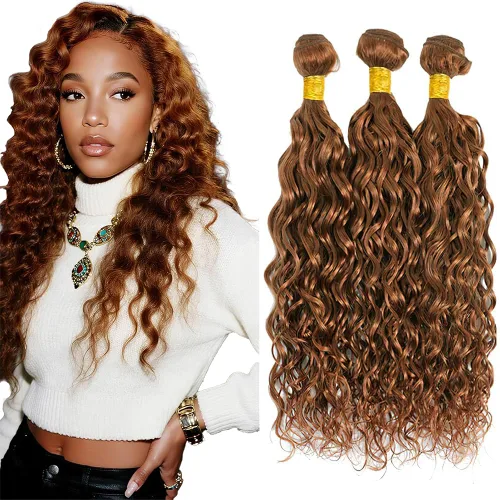 Vista 111 de Color 30 paquetes de cabello humano marrón onda del cuerpo paquetes 8 10 12 pulgadas brasileño virgen Remy extensiones de cabello humano doble trama