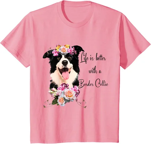 Vista 66 de Life is Better With a Border Collie - Camiseta de perro lindo con flores, gris, S Gris Oscuro