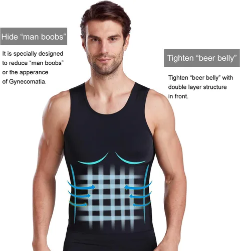Vista 8 de Mens Slimming Body Shaper Compression Tank Top Undershirt Shapewear