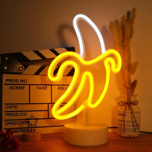 Vista 2 de Letrero de neón de plátano, luz LED WIOSOUL Banana con base para decoración de mesa, lámpara LED USB / batería alimentada por batería para hombre