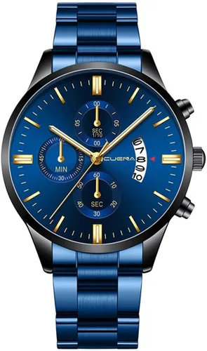 Vista 6 de yunanwa Paquete de 4 relojes para hombre, de lujo, casual, para negocios, impermeables, militares, de cuarzo, correa de acero inoxidable, dorado