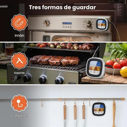 Vista 6 de Leepenk Termómetro digital para carne con transmisión de voz clara para ciegos y ancianos, termómetro de sonda para cocinar con pantalla táctil