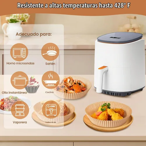 Vista 4 de Forros desechables para freidora de aire, 100 piezas de forros desechables antiadherentes para freidora de aire, papel pergamino sin blanquear de 8