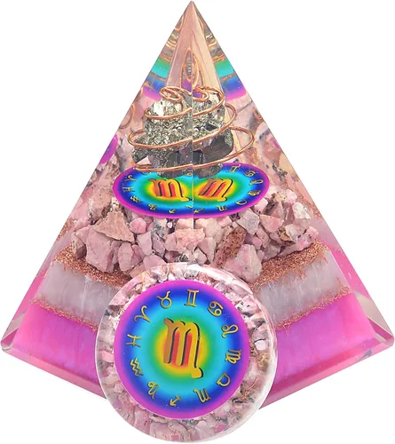 Vista 13 de Juego de pirámide de orgón y piedra de palmera de horóscopo, cristal curativo de acuario, signo del zodiaco, hecho de pirita y angelita para calma
