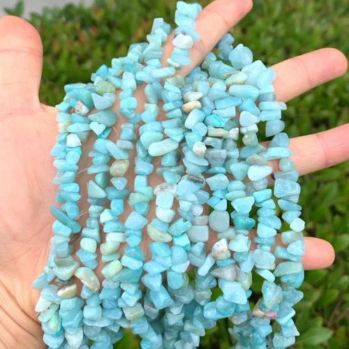 Vista 2 de Adabele Cuentas sueltas de gema de Amazonita azul natural de 31 pulgadas, astillado, con agujero perforado, forma libre, de 5 mm a 8 mm, separador