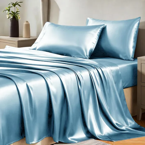 Vista 39 de Juego de sábanas de satén CozyLux de microfibra sedosa con bolsillo profundo, sábana bajera plana y fundas de almohada, suave y suave