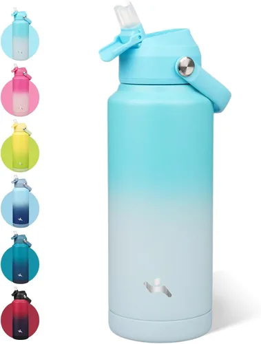Vista 22 de Konokyo - Botella de agua deportiva aislada de acero inoxidable de 18 onzas con tapa con popote Black; BPA-free, leak-proof sports bottle with