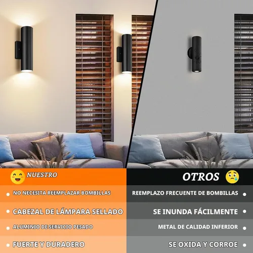 Vista 6 de GoBright Luces de pared al aire libre, cilindro integrado 12W LED arriba