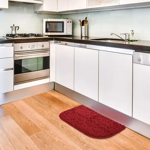 Vista 2 de Farmlyn Creek Tapetes de cocina antideslizantes para piso, alfombra de cocina roja de medio círculo con respaldo de goma para oficina, fregadero