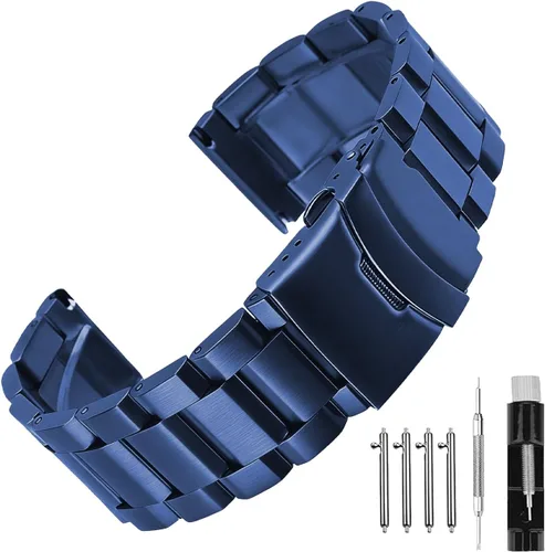 Vista 14 de Extensible de acero inoxidable para reloj, con acabado mate cepillado, de 18mm/20mm/22mm/24mm, doble hebilla, color negro o plateado