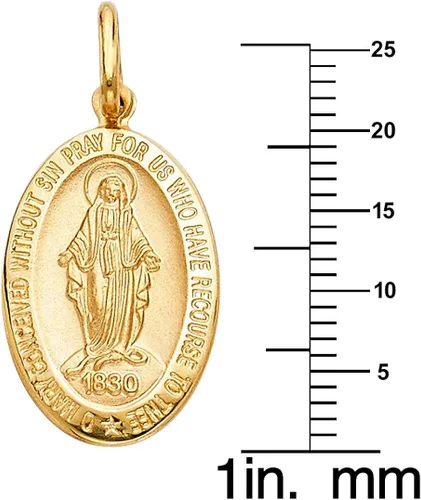 Vista 2 de Medalla Milagrosa de oro amarillo de 14 quilates con medalla ovalada de Virgen María