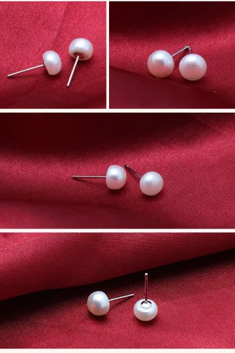 Vista 11 de ALYC Pearl Earrings Freshwater Pearl White Button Stud Earrings with 925 Sterling Silver for Women