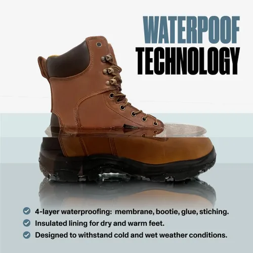 Vista 2 de EVERBOOTS - Botas de trabajo de cuero impermeables para hombre, modelo ultra seco, ligeras, botas de tobillo para construcción, techos, caza