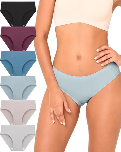 Vista 9 de BAMBOO COOL Ropa interior sin costuras para mujer, calzones de bikini de Multicolor E (paquete de 6)