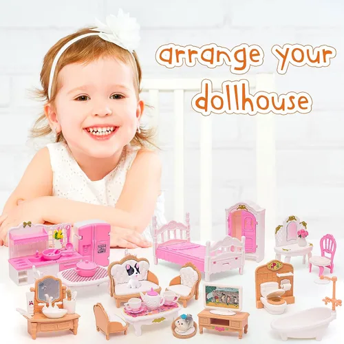 Vista 6 de HAPGFS Muebles Mini de Casa de Muñecas, Set de 45 Piezas de Muebles para Casa de Muñecas, Accesorios para Juego Simulado, Dormitorio, Sala de Estar