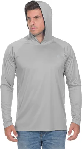 Vista 15 de Camisa de pesca para hombres de manga larga, con protección solar SPF 50+ UV, camiseta tipo sudadera Negro