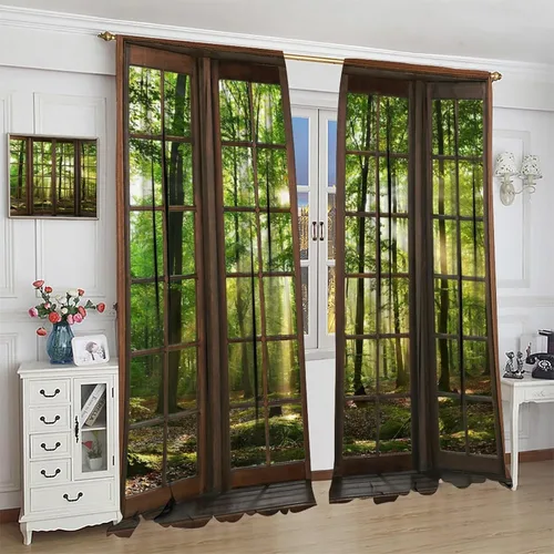 Vista 47 de Cortinas de paisaje, ventana 3D, primavera, bosque, vida silvestre, paisajes de naturaleza, dormitorio, sala de estar, cortinas térmicas opacas de 2
