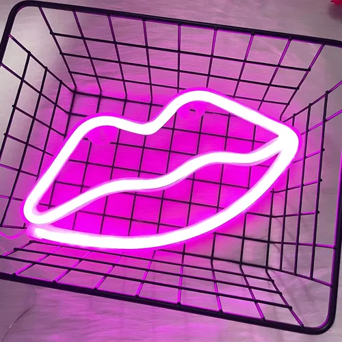 Vista 5 de ENUOLI Letreros de neón con forma de labios, luz nocturna rosa, luz de pared LED, luces de neón decorativas románticas para dormitorio, bar