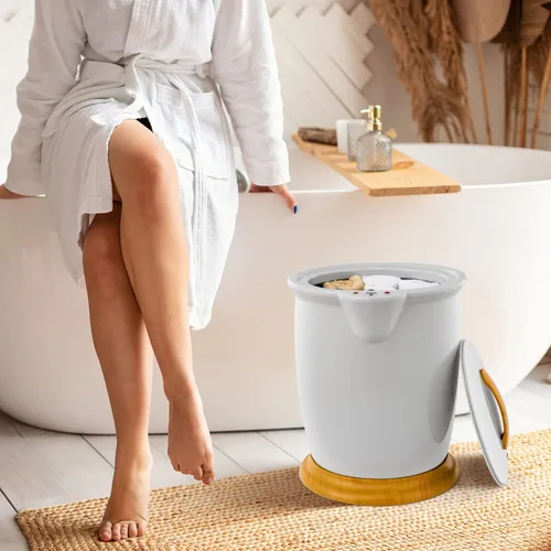 Vista 8 de Tangkula - Calentador de toalla estilo cubo, calentador de toallas de lujo de 20L con porta fragancias, tapa extraíble, control de un botón, apagado