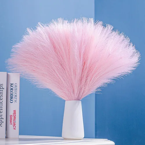 Vista 14 de 10 tallos de hierba de pampa sintética - 17.7" Hierba artificial de pampa decorativa esponjosa, pequeño arreglo floral de hierba de pampa y relleno