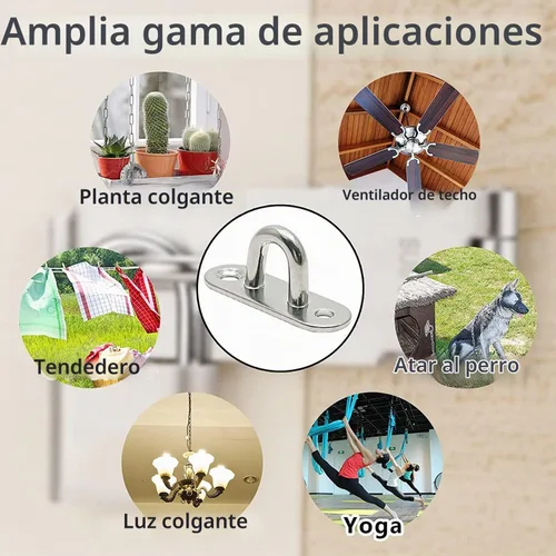 Vista 7 de Hulless 4 Ganchos de Techo de 3.1 Pulgadas de Acero Inoxidable 304 Placas de Ojo Marino con Tornillos