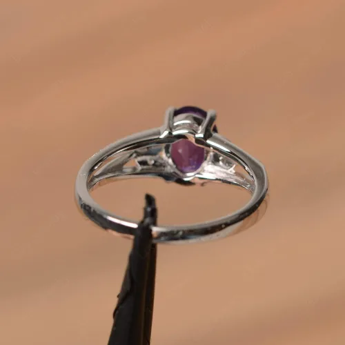 Vista 4 de LUO Anillo de compromiso de plata de ley 925 con forma ovalada de 0.315 x 0.236in con piedras preciosas vintage para mujer