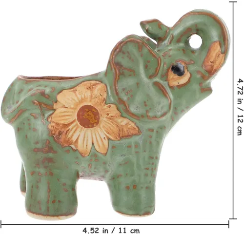 Vista 2 de Veemoon Maceta pequeña de cerámica con elefante, bonitas macetas de animales suculentas, soporte para plantas de aire, recipiente de cactus verde