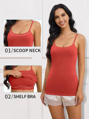 Vista 50 de Camisa Attraco de algodón, con tirantes estilo espagueti, con brasier incorporado, 2 paquetes, para mujer