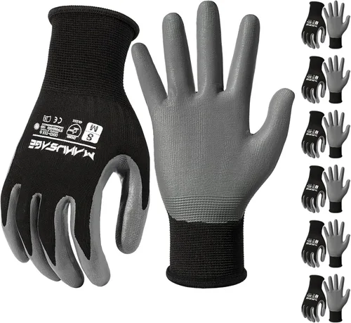 Vista 7 de MANUSAGE Guantes de trabajo de seguridad - Guante protector para hombres y mujeres - Protección de mano ultradelgada - Para construcción Negro
