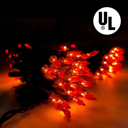 Vista 4 de Guirnalda de luces naranjas de Halloween para exteriores, 100 mini impermeables, incandescentes, decoración de interiores, enchufable, 23 pies