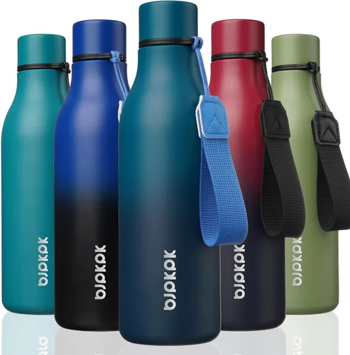 Vista 10 de BJPKPK Botellas de agua aisladas, botella de agua de metal de acero inoxidable de 12 onzas con correa, sin BPA a prueba de fugas, jarras, tazas