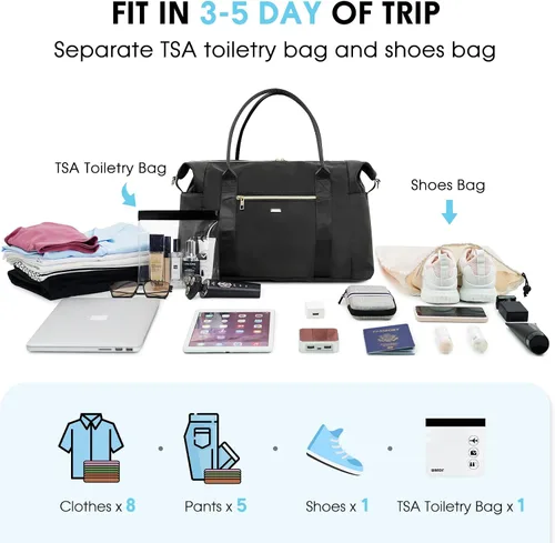 Vista 7 de WANDF For Spirit Airlines - Bolsa de viaje de 18 x 14 x 8 pulgadas, con aprobación por la TSA y bolsa de zapatos, bolsa de fin de semana, equipaje