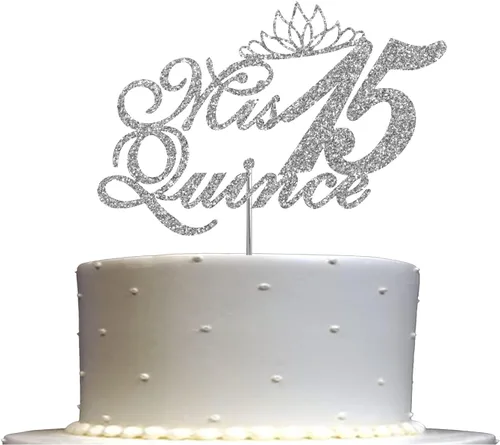 Vista 5 de Mis Quince 15 Quinceañera - Decoración para tartas con purpurina para quinceañera, ideas de decoración de fiesta de cumpleaños, decoración de alta