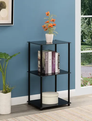 Vista 2 de Convenience Concepts Designs2Go Midnight Classic - Mesa cuadrada de cristal de 3 niveles, cristal negro