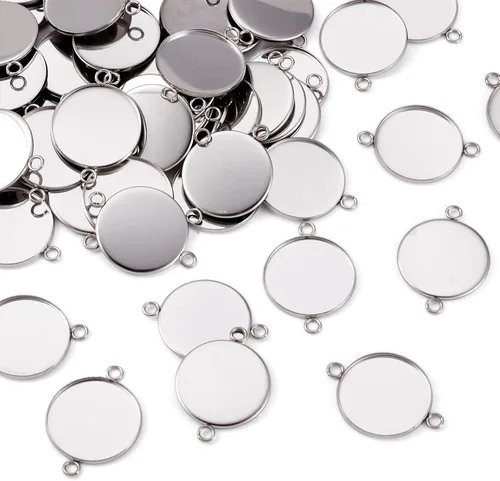 Vista 15 de Craftdady 36 unidades de conectores colgantes de bandeja de bisel en blanco de 0.315-0.551 in, ajuste de cabujón de camafeo redondo, acero