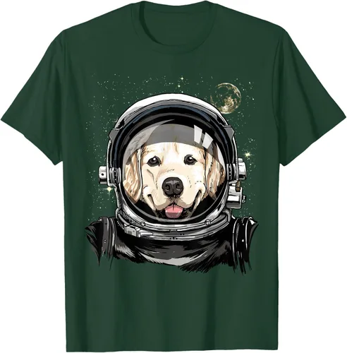 Vista 94 de Camiseta para amantes de los perros de los astronautas del espacio exterior Golden Retriever Lover, Negro
