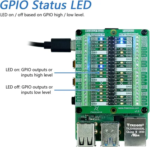 Vista 3 de Freenove Breakout Board para Raspberry Pi 5 4 B 3 B+ Zero 2 W HAT Terminal Block Shield with Pin Header, GPIO Status LEDs Driven by Specialized