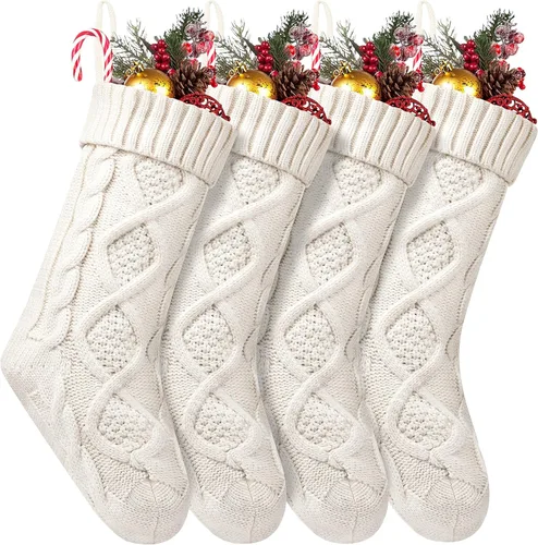 Vista 15 de Fesciory Calcetines de Navidad, paquete de 6 calcetines de punto grandes de 18 pulgadas y decoración para fiestas familiares de Navidad, borgoña