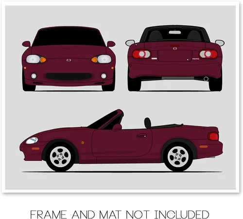 Vista 2 de Custom Car Posters Handmade Poster compatible with Mazda Miata NB (1998-2005) (Front Rear Side) Print Wall Art Décor - 8x10 Metallic Print (Unframed)