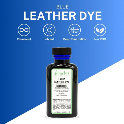 Vista 3 de Tinte de cuero Angelus - Tinte de cuero flexible para zapatos, botas, bolsos, manualidades, muebles y más 3oz, aplicador incluido (Azul)
