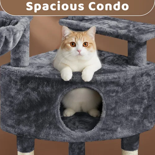 Vista 4 de Yaheetech Torre de árbol para gatos de 46 pulgadas Centro de actividades para interiores de varios niveles con amplios condominios, postes