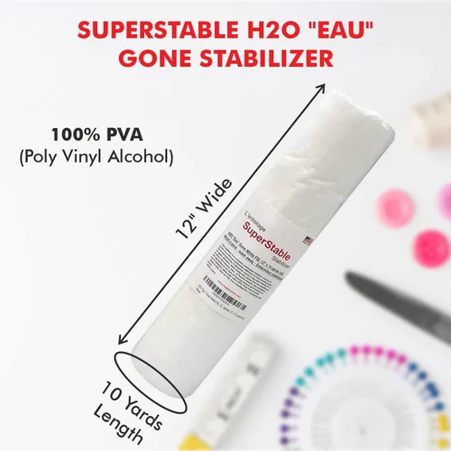 Vista 2 de Superpunch Estabilizador de lavado, SuperStable H2O Eau Gone White FSL rollo de 12 pulgadas x 10 yardas, estabilizador de bordado a máquina, lavado