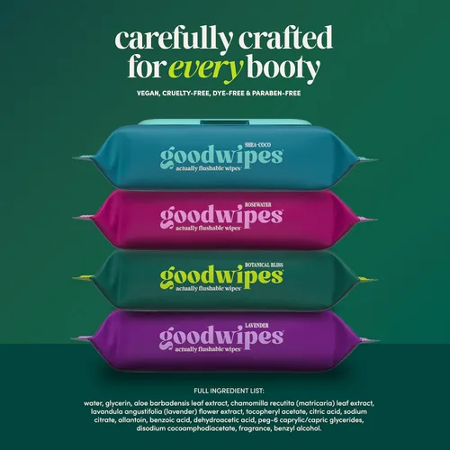 Vista 6 de Goodwipes Toallitas desechables para el trasero - Vitamina E y aloe - Seguras para alcantarillado y fosa séptica - Toallitas húmedas extra grandes