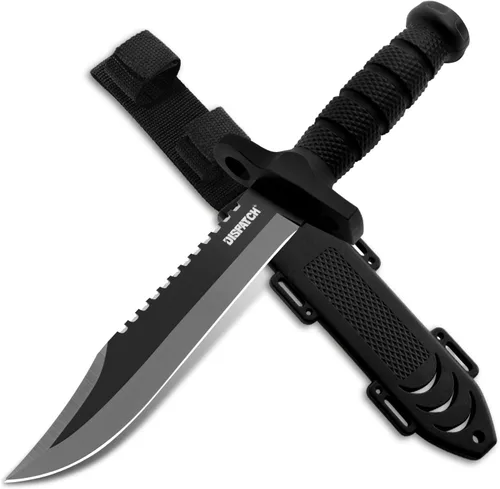 Vista 13 de Cuchillo de caza Dispatch de hoja fija con vaina, juego de cuchillos de supervivencia de 12" y 8" para hombres, cuchillo táctico Bowie con mango