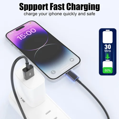 Vista 5 de ANSEIP Cable de Coche CarPlay para iPhone, Paquete de 2 Cables USB A a Lightning de 0.9m para iPhone 14 13 12 11 Pro Max XR XS X 8 7 6 Plus SE iPad