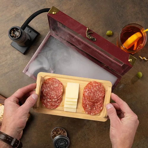Vista 3 de BOURBON&BARREL Kit de ahumador de cóctel Fabricado con madera de nogal Kit de ahumador de whisky con ahumador instantáneo, caja de ahumar Caja