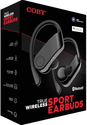 Vista 2 de COBY Auriculares deportivos inalámbricos de 15 horas, funda de carga, controles de reproducción, Siri y Google Assistant, emparejamiento automático