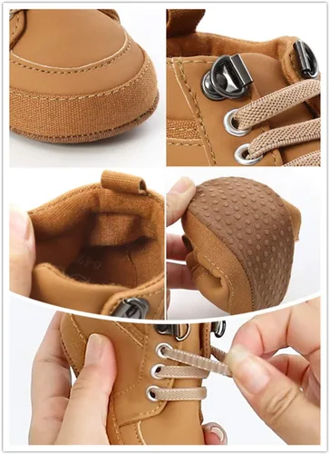 Vista 7 de Tenis de tobillo alto unisex para bebés, niños y niñas, suela de goma suave, zapatos de cuna para niños pequeños