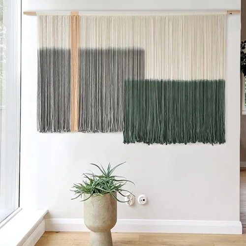 Vista 11 de macramé para colgar en la pared, teñido de inmersión, puesta de sol, decoración de pared, arte de fibra de 57 pulgadas de ancho x 35
